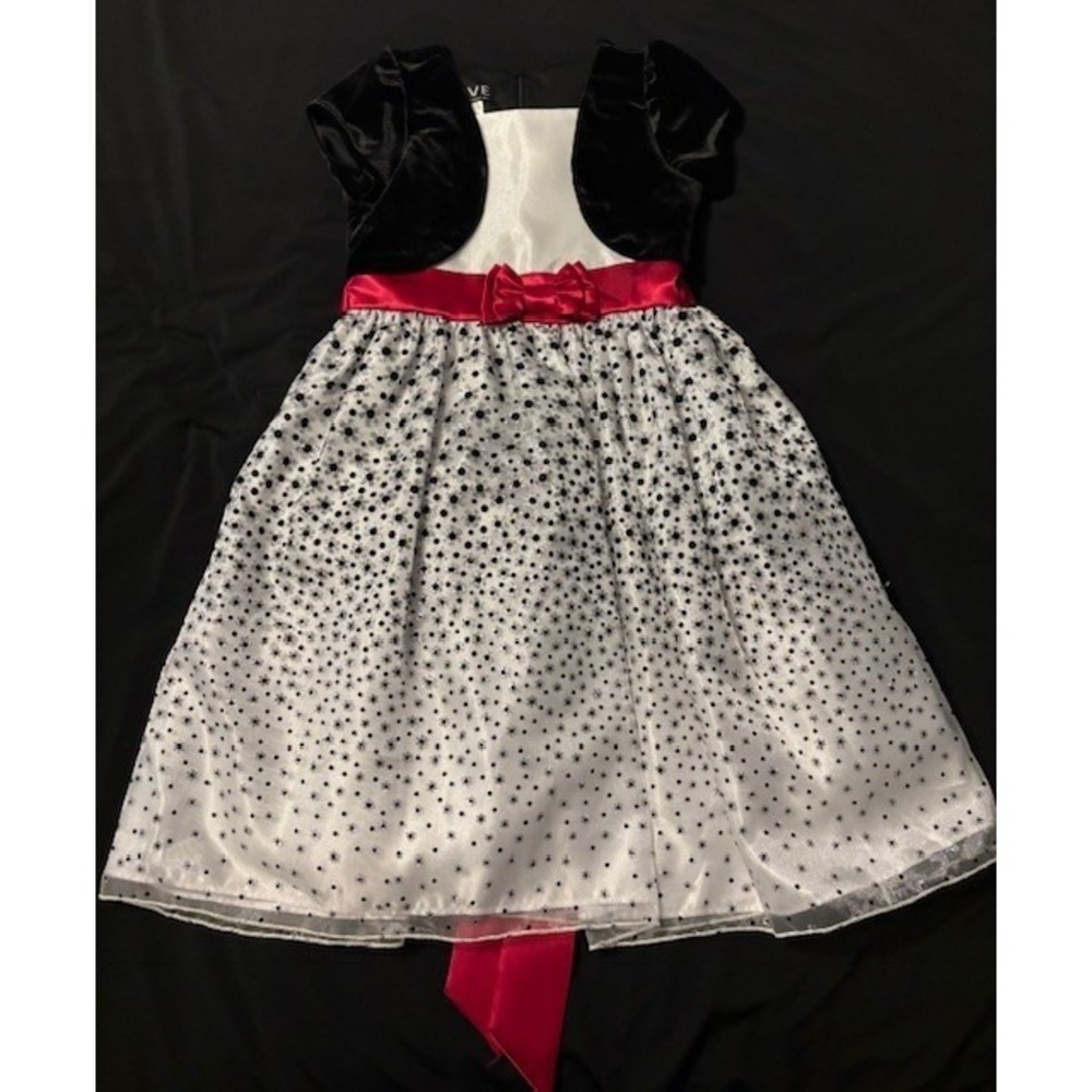 LOVE party dress girls size 8, black velvet top with sparkly flower bottom